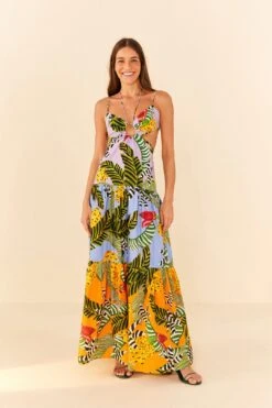 Farm Rio Mixed Striped Bananas Maxi Dress -Colorful Wear Store 305797 04