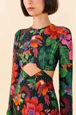 Farm Rio Black Blooming Garden Lenzing™ Ecovero™ Viscose Midi Dress -Colorful Wear Store 306067 03 1