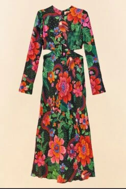 Farm Rio Black Blooming Garden Lenzing™ Ecovero™ Viscose Midi Dress -Colorful Wear Store 306067 06 1