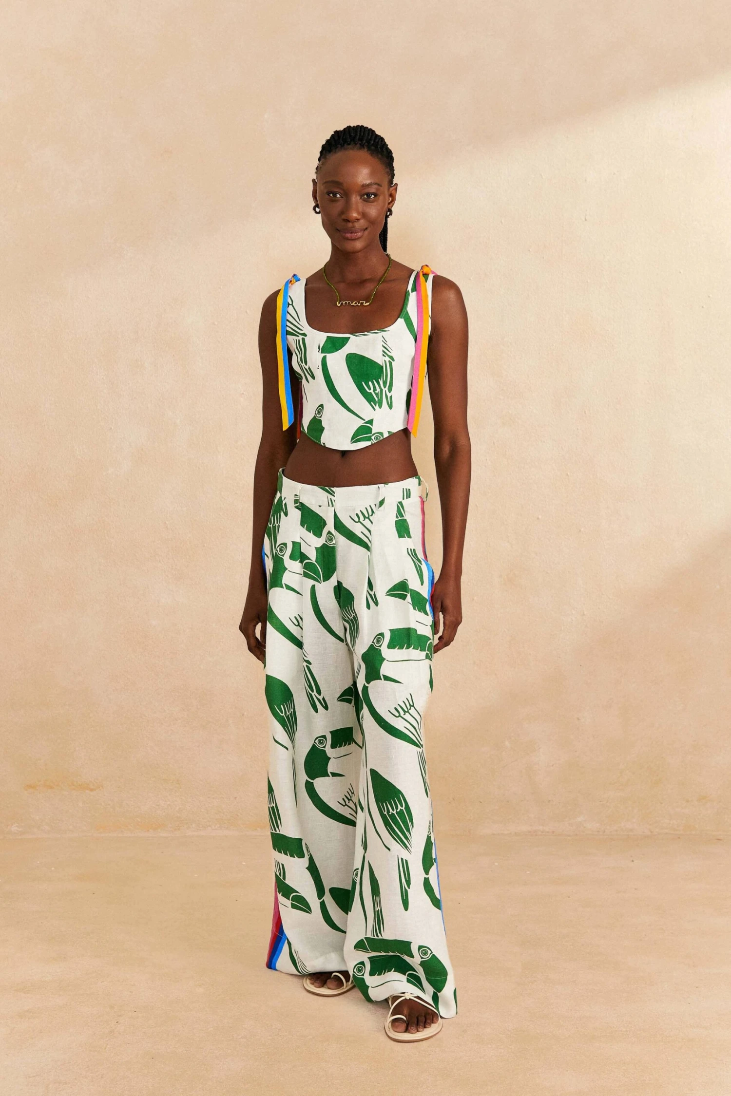 Farm Rio Off-White Rainbow Toucans Pants 1 Farm Rio Off-White Rainbow Toucans Pants