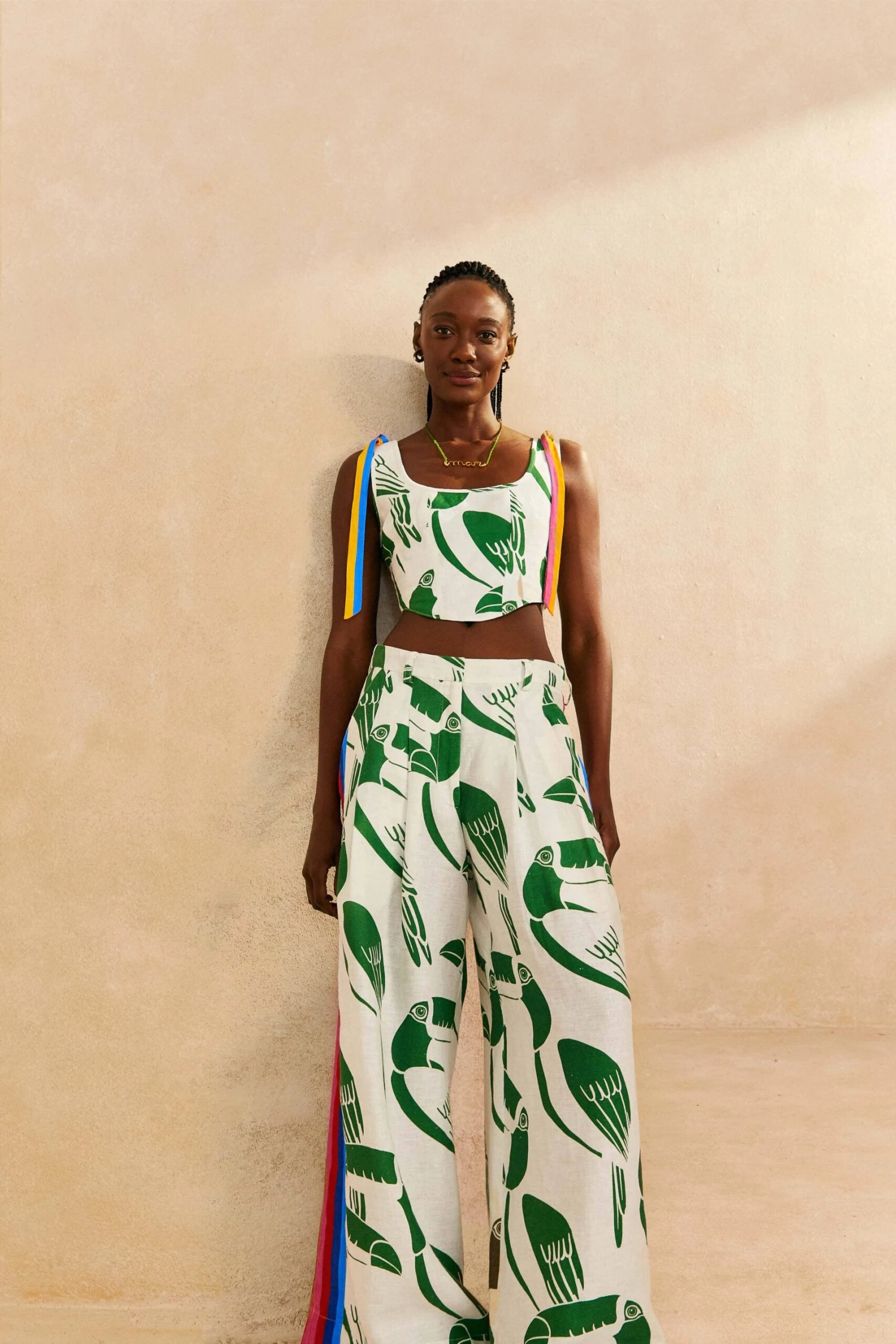 Farm Rio Off-White Rainbow Toucans Pants 2 Farm Rio Off-White Rainbow Toucans Pants - Image 2