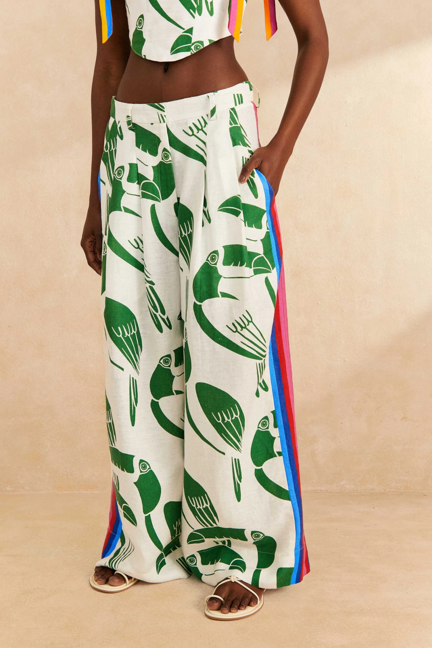 Farm Rio Off-White Rainbow Toucans Pants 3 Farm Rio Off-White Rainbow Toucans Pants - Image 3