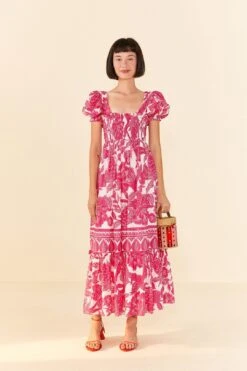 Farm Rio Pink Tropical Woodcut Maxi Dress 8 Farm Rio Pink Tropical Woodcut Maxi Dress -Colorful Wear Store 306082 03