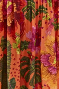 Farm Rio Orange Blooming Garden Midi Dress -Colorful Wear Store 306092 05