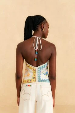 Farm Rio Grandma Gift Embroidered Halter Blouse -Colorful Wear Store 306113 04