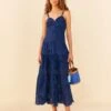Deep Blue Palm Tree Richelieu Midi Dress