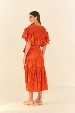 Farm Rio Orange Palm Tree Richelieu Midi Skirt -Colorful Wear Store 306124 03
