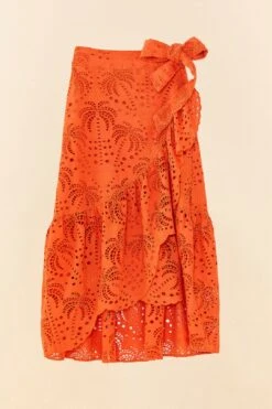 Farm Rio Orange Palm Tree Richelieu Midi Skirt -Colorful Wear Store 306124 06