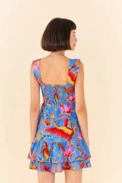 Farm Rio Blue Macaw Party Mini Dress -Colorful Wear Store 306136 03