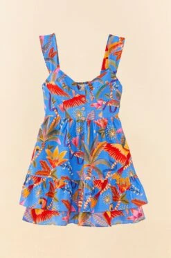Farm Rio Blue Macaw Party Mini Dress -Colorful Wear Store 306136 05