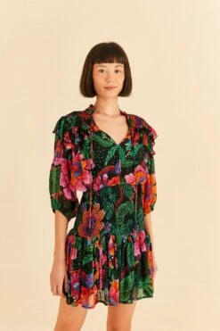 Farm Rio Black Blooming Garden Mini Dress