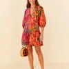 Farm Rio Mixed Warm Prints Organic Cotton Mini Dress