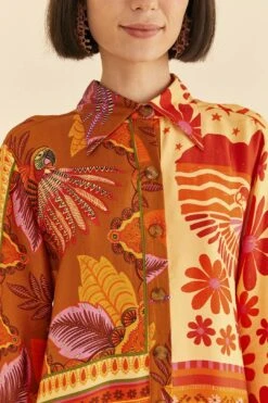 Farm Rio Forest Mixed Scarves Lenzing™ Ecovero™ Viscose Shirtdress -Colorful Wear Store 306157 03