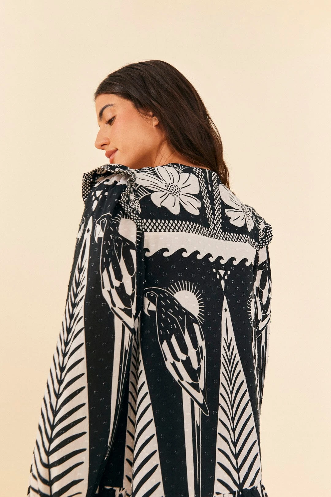 Farm Rio Black Macaw Elegance Long Sleeve Mini Dress 5 Farm Rio Black Macaw Elegance Long Sleeve Mini Dress - Image 5