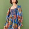 Farm Rio Blue Macaw Flight Mini Dress