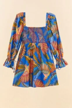Farm Rio Blue Macaw Flight Mini Dress -Colorful Wear Store 306161 06