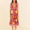 Farm Rio Pink Flower Tapestry Midi Dress