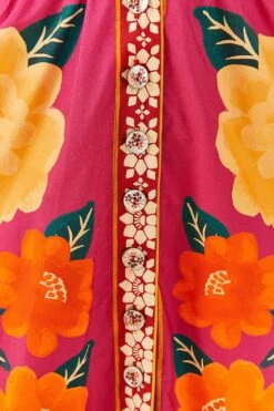 Farm Rio Pink Flower Tapestry Midi Dress -Colorful Wear Store 306173 05