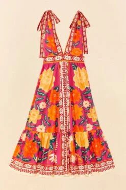 Farm Rio Pink Flower Tapestry Midi Dress -Colorful Wear Store 306173 06