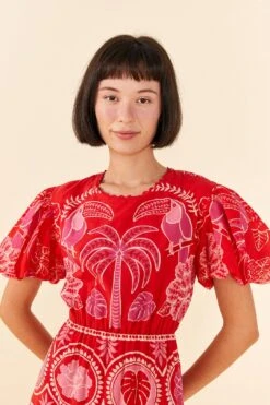 Farm Rio Red Summer Sunrise Midi Dress -Colorful Wear Store 306178 02
