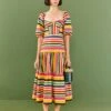 Farm Rio Rainbow Stripes Midi Dress