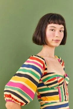 Farm Rio Rainbow Stripes Midi Dress -Colorful Wear Store 306188 03