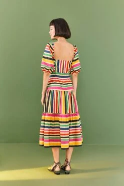 Farm Rio Rainbow Stripes Midi Dress -Colorful Wear Store 306188 04