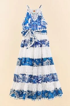 Farm Rio Mixed White And Blue Prints Maxi Dress 9 Farm Rio Mixed White And Blue Prints Maxi Dress -Colorful Wear Store 306205 05