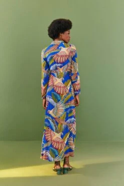 Farm Rio Blue Macaw Flight Maxi Dress -Colorful Wear Store 306211 03
