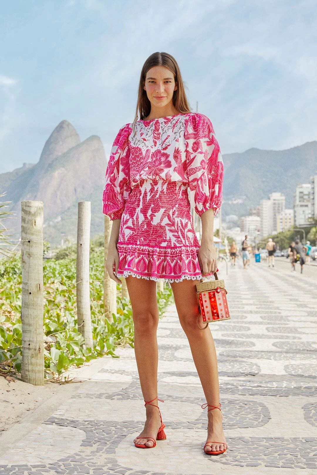 Farm Rio Pink Tropical Woodcut Mini Dress 1 Farm Rio Pink Tropical Woodcut Mini Dress