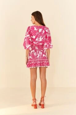 Farm Rio Pink Tropical Woodcut Mini Dress 8 Farm Rio Pink Tropical Woodcut Mini Dress -Colorful Wear Store 306220 03