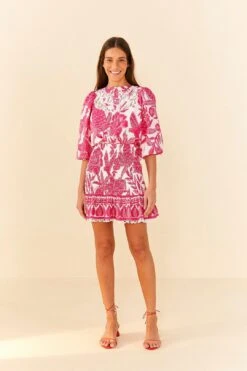 Farm Rio Pink Tropical Woodcut Mini Dress 9 Farm Rio Pink Tropical Woodcut Mini Dress -Colorful Wear Store 306220 04