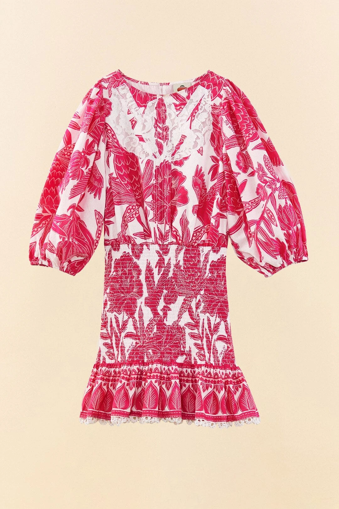 Farm Rio Pink Tropical Woodcut Mini Dress 6 Farm Rio Pink Tropical Woodcut Mini Dress - Image 6