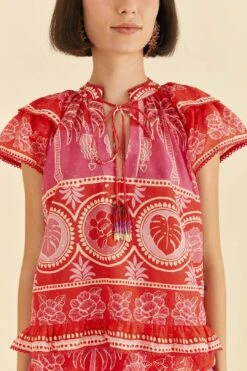 Farm Rio Red Summer Sunrise Blouse -Colorful Wear Store 306223 04