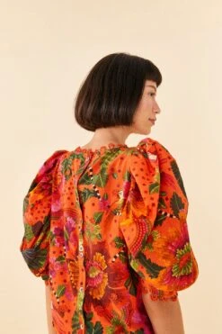 Farm Rio Orange Blooming Garden Blouse -Colorful Wear Store 306226 03