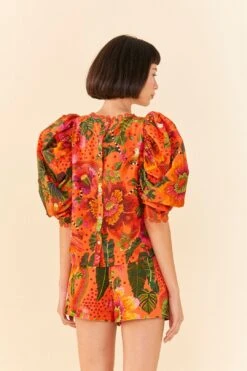 Farm Rio Orange Blooming Garden Blouse -Colorful Wear Store 306226 04