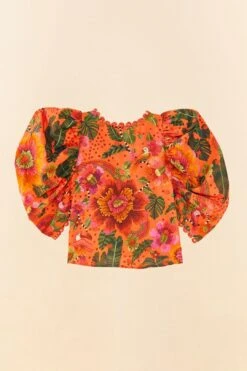 Farm Rio Orange Blooming Garden Blouse -Colorful Wear Store 306226 06