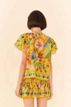 Farm Rio Yellow Summer Garden Blouse -Colorful Wear Store 306228 04