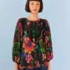Farm Rio Black Blooming Garden Blouse