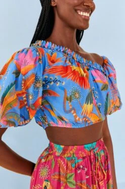 Farm Rio Blue Macaw Party Blouse 8 Farm Rio Blue Macaw Party Blouse -Colorful Wear Store 306238 03