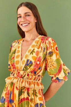 Farm Rio Yellow Rio Tapestry Maxi Dress -Colorful Wear Store 306240 03