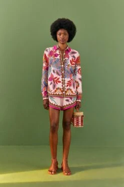 Farm Rio Pink Macaw Scarf Shirt