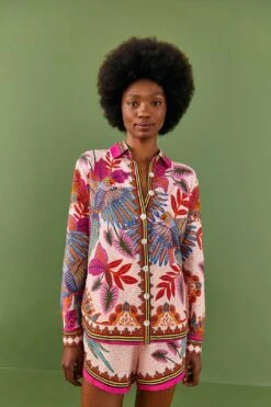 Farm Rio Pink Macaw Scarf Shirt -Colorful Wear Store 306246 03