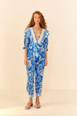 Farm Rio Blue Full Of Flowers Jumpsuit -Colorful Wear Store 306264 03