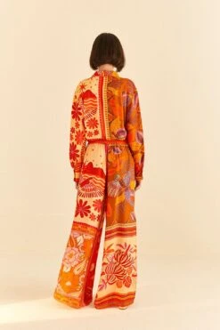 Farm Rio Forest Mixed Scarves Lenzing™ Ecovero™ Viscose Pants -Colorful Wear Store 306279 04