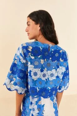 Farm Rio Blue Flower Stripes Crop Top -Colorful Wear Store 306302 03