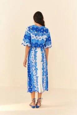 Farm Rio Blue Flower Stripes Crop Top -Colorful Wear Store 306302 04