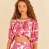 Farm Rio Pink Tropical Woodcut Crop Top