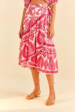 Farm Rio Pink Tropical Woodcut Midi Skirt -Colorful Wear Store 306307 03