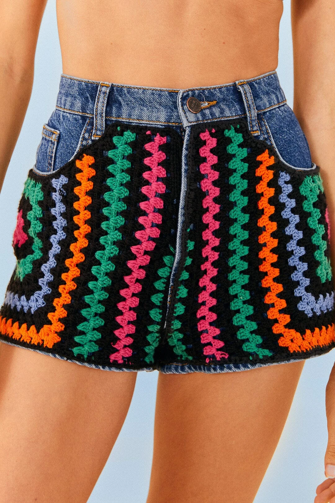 Farm Rio Crochet Denim Shorts 2 Farm Rio Crochet Denim Shorts - Image 2